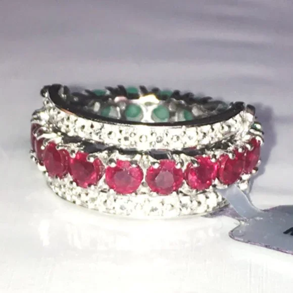 REVERSIBLE Emerald & Ruby Ring .925 Sterling Silver Genuine Gemstones - Picture 9 of 9